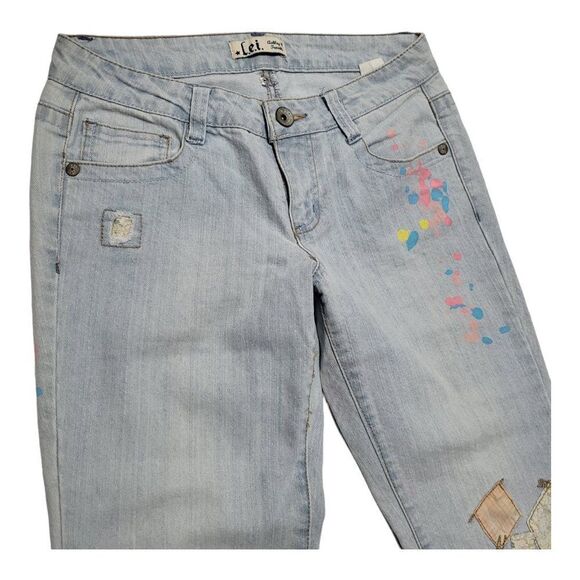 l.e.i Ashley Trouble Blue Light Wash Flare Leg Paint Splatter Jeans Y2K - Picture 4 of 9